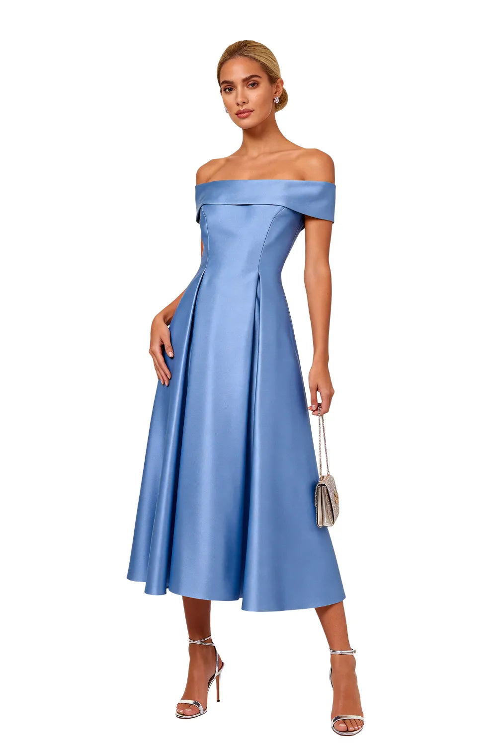 Classic Off-Shoulder Tea-Length Evening Dress