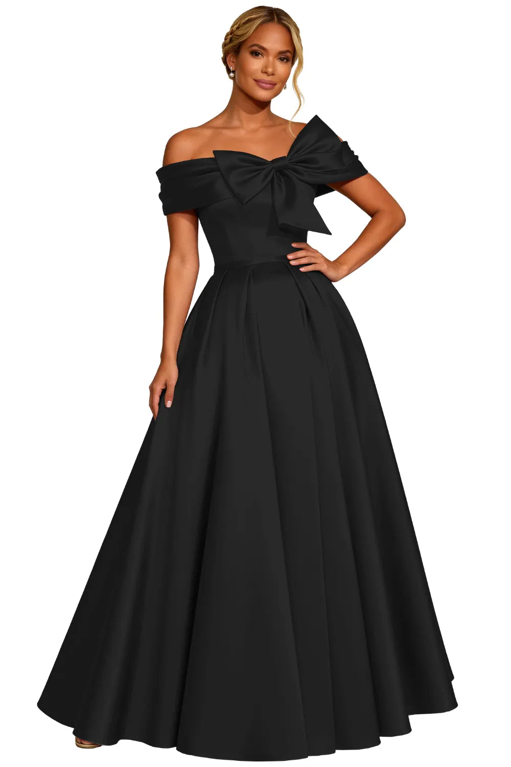 Classic Off Shoulder Statement Bow Formal Dress