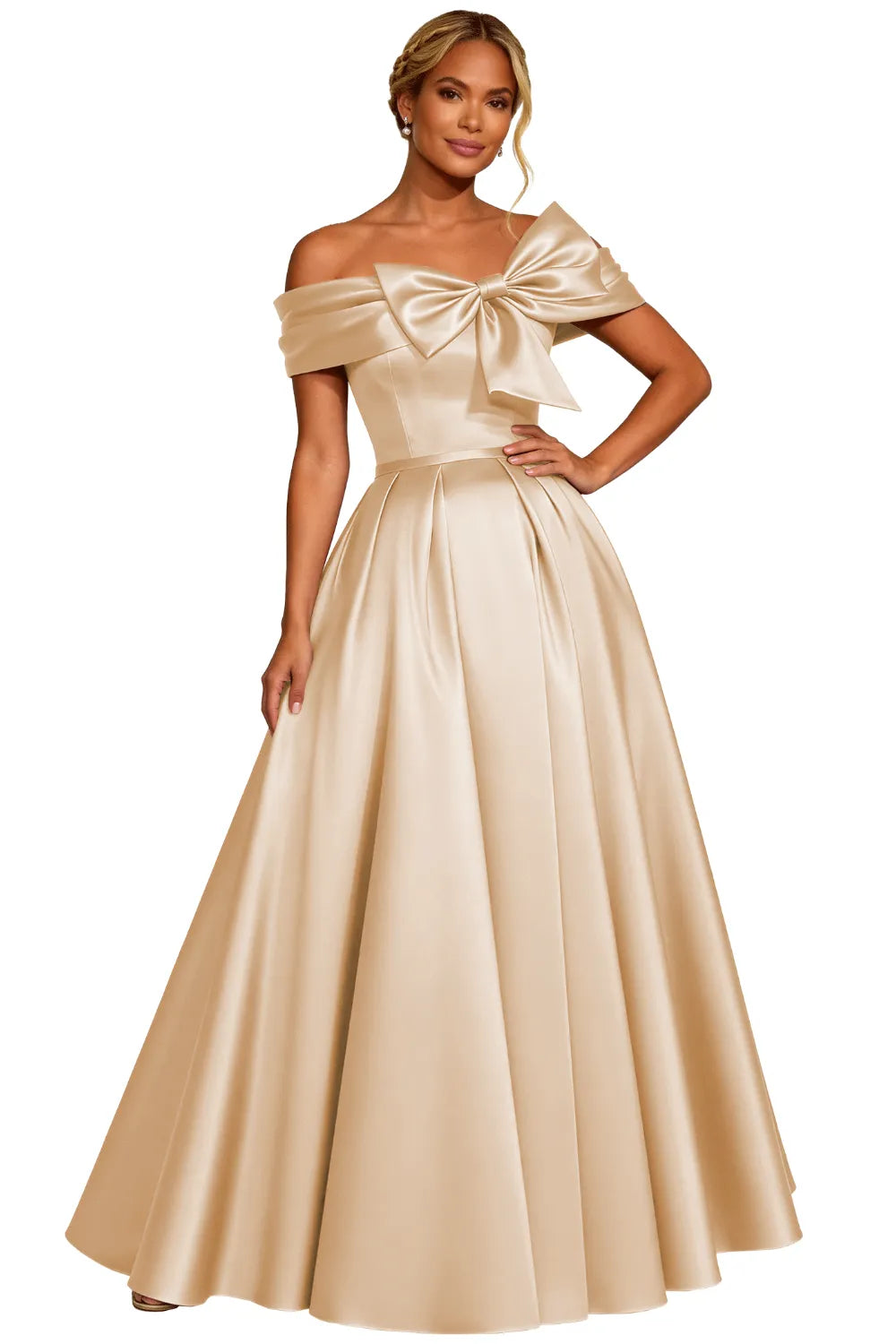 Classic Off Shoulder Statement Bow Formal Dress
