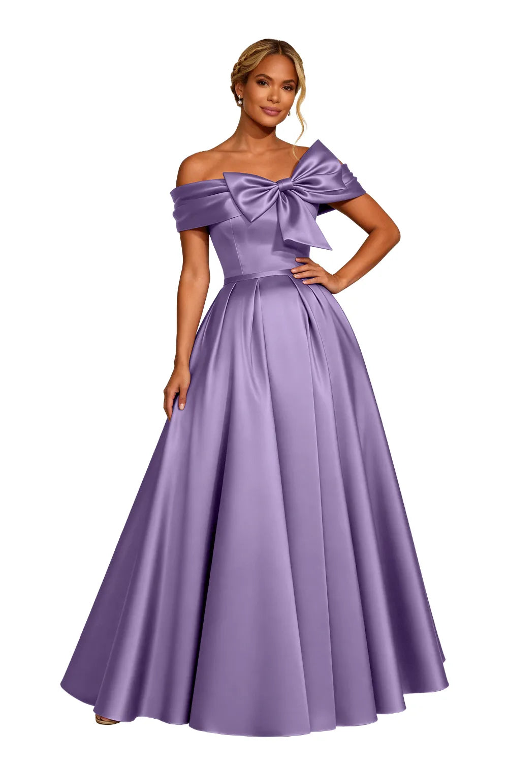 Classic Off Shoulder Statement Bow Formal Dress