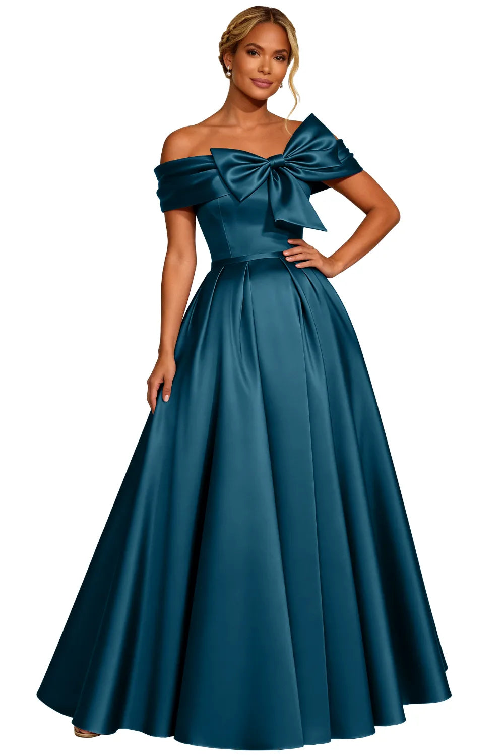 Classic Off Shoulder Statement Bow Formal Dress