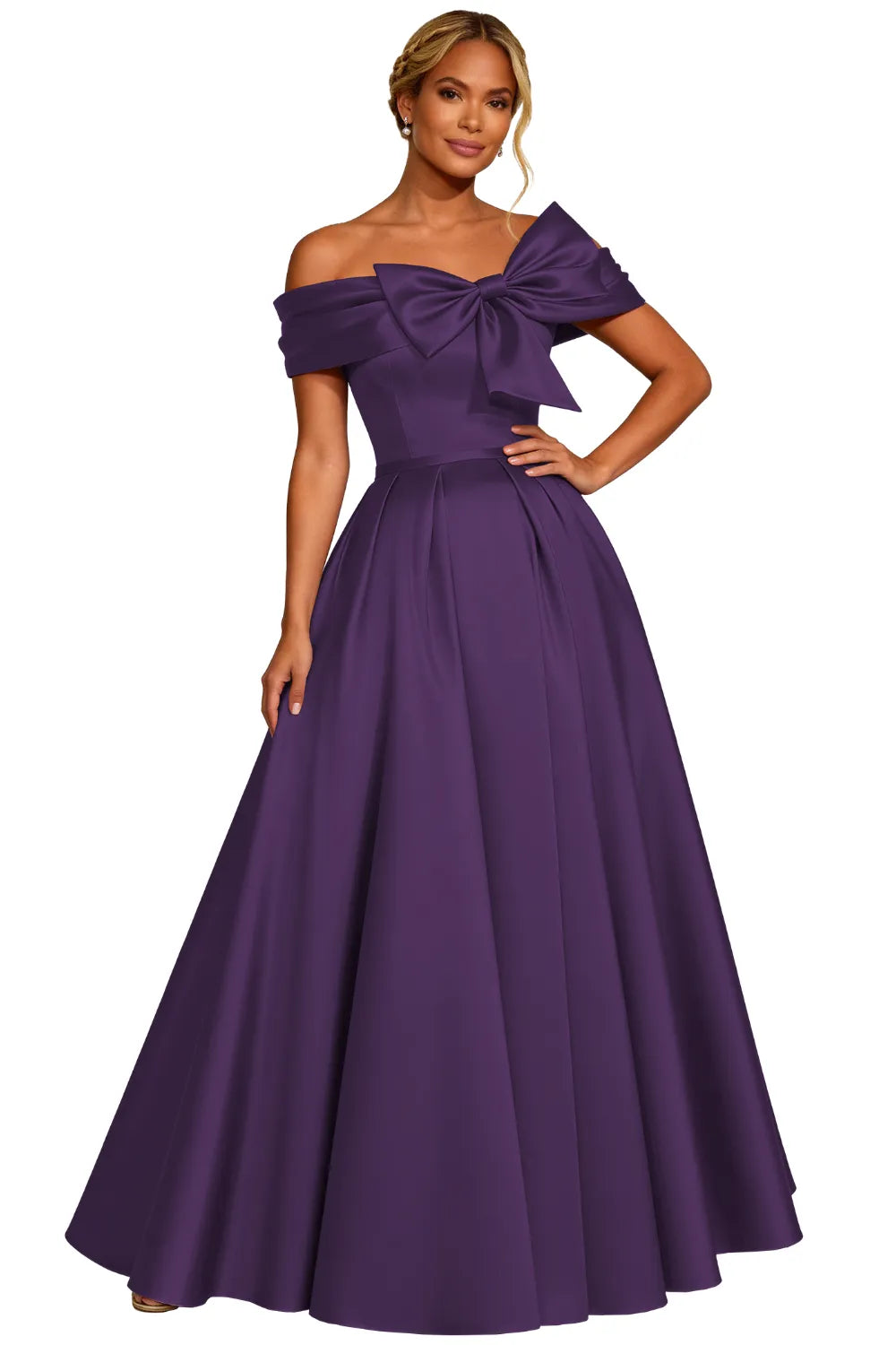 Classic Off Shoulder Statement Bow Formal Dress