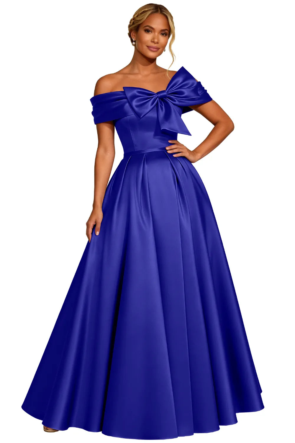 Classic Off Shoulder Statement Bow Formal Dress