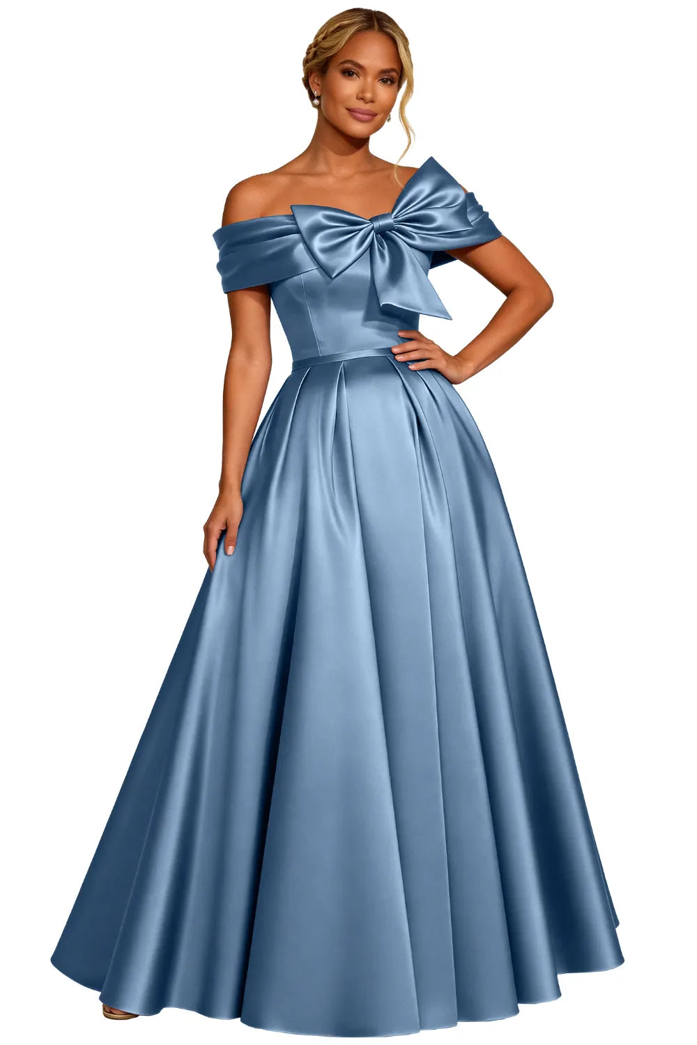 Classic Off Shoulder Statement Bow Formal Dress