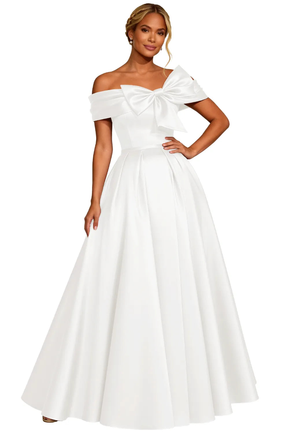 Classic Off Shoulder Statement Bow Formal Dress