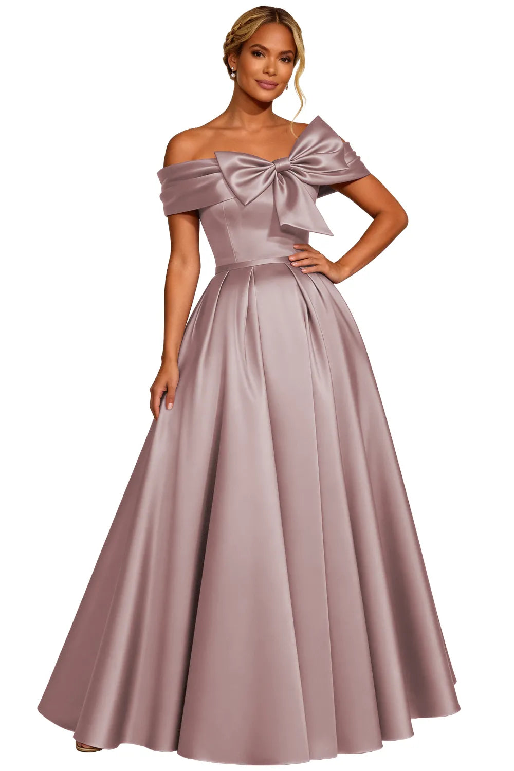 Classic Off Shoulder Statement Bow Formal Dress