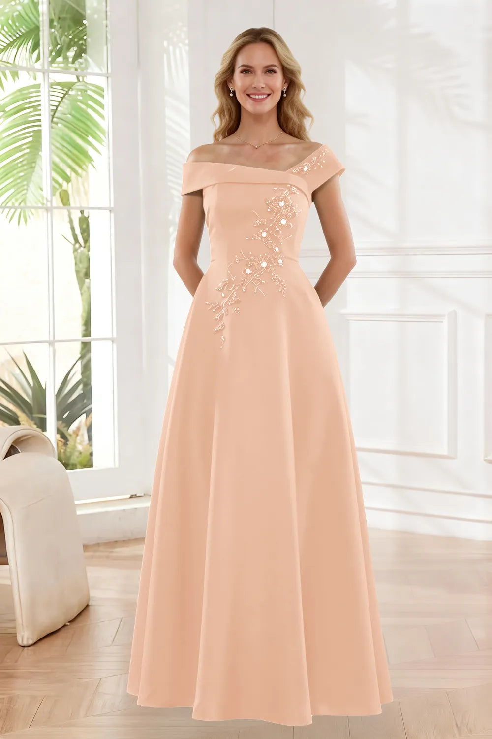 Timeless Off Shoulder Satin Evening Dress