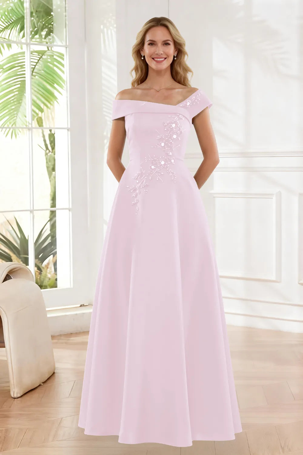 Timeless Off Shoulder Satin Evening Dress
