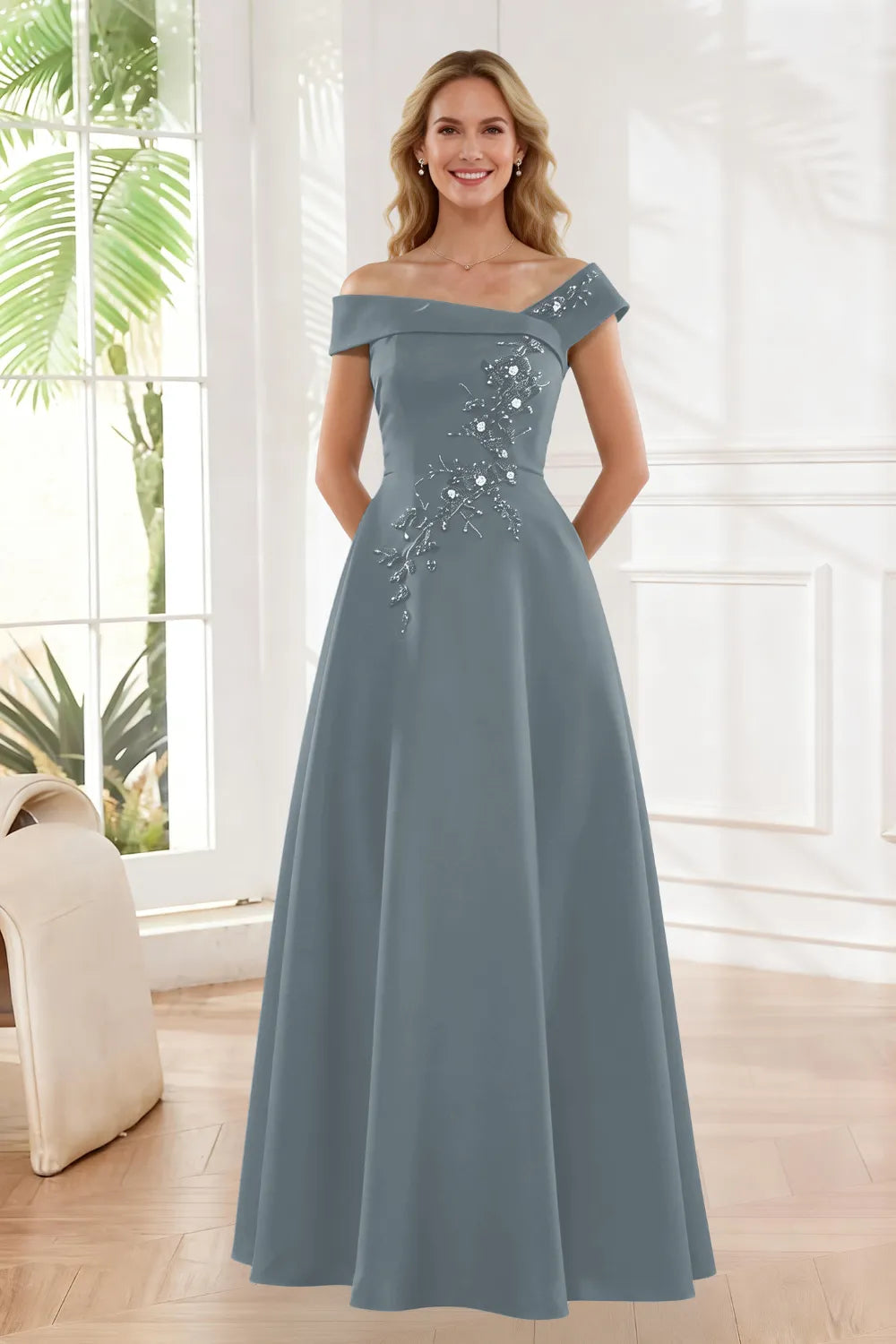 Timeless Off Shoulder Satin Evening Dress