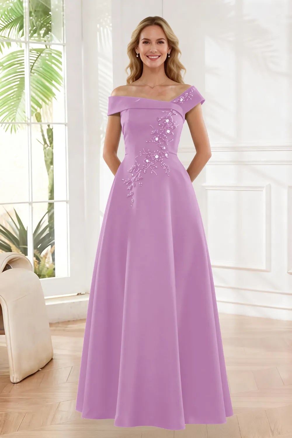 Timeless Off Shoulder Satin Evening Dress