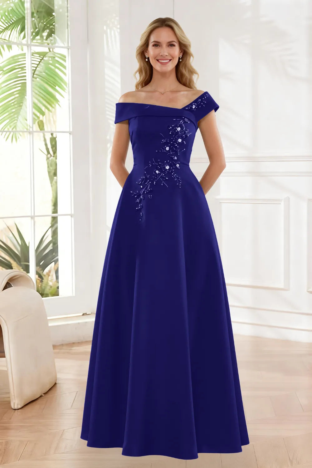 Timeless Off Shoulder Satin Evening Dress