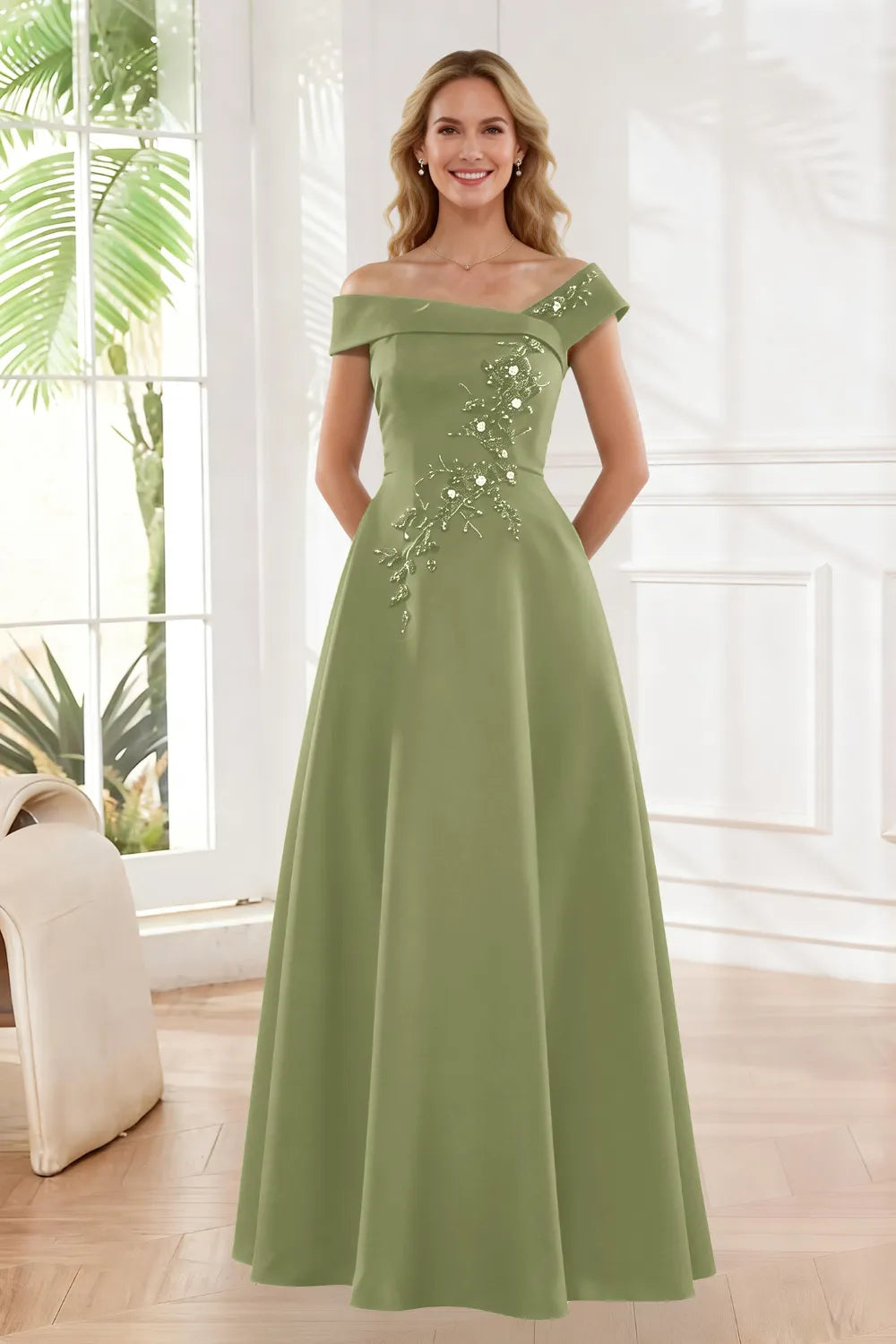 Timeless Off Shoulder Satin Evening Dress