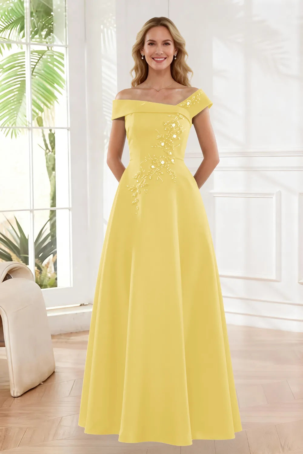 Timeless Off Shoulder Satin Evening Dress