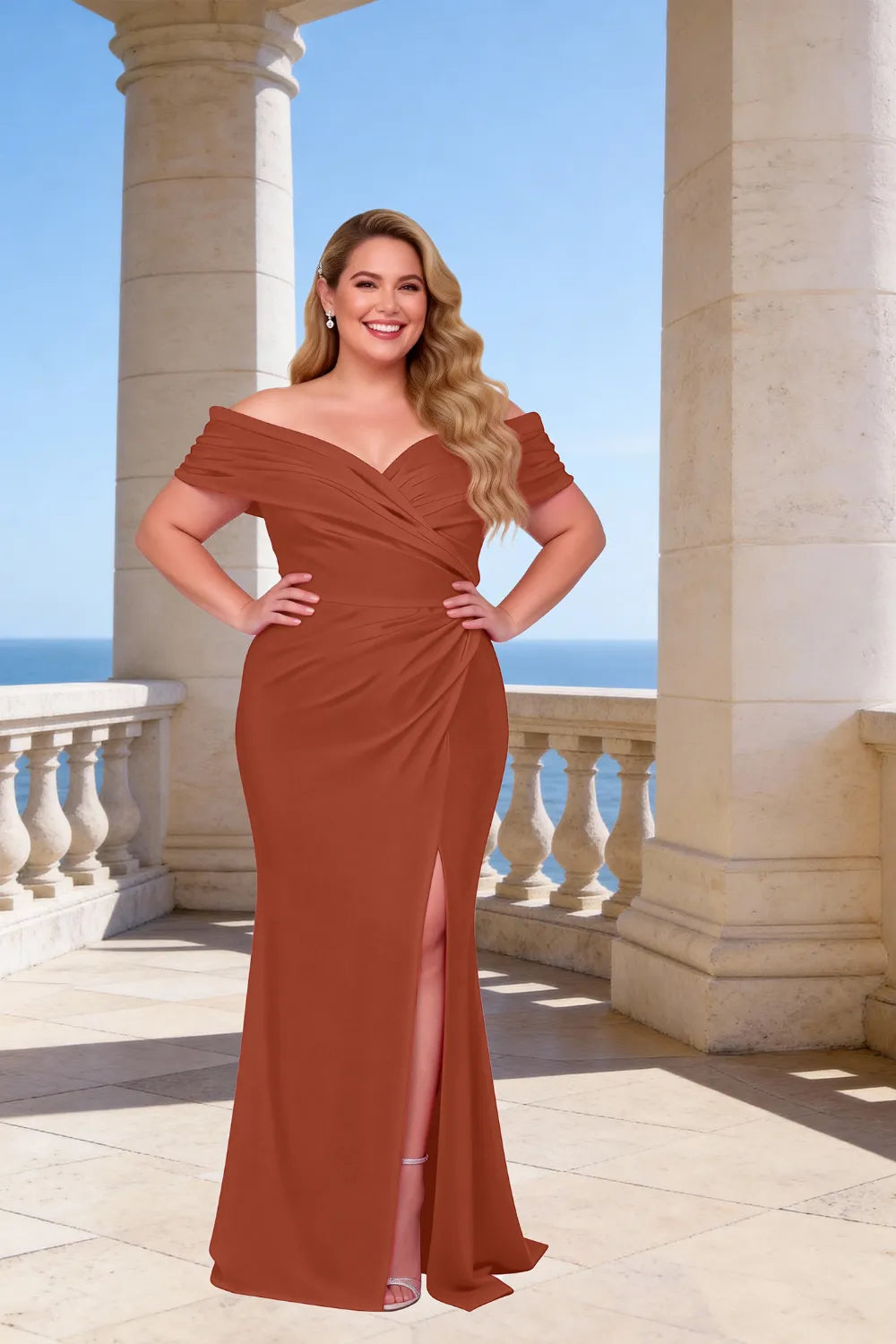 Celestia Ruched Bardot Mermaid Maxi Dress