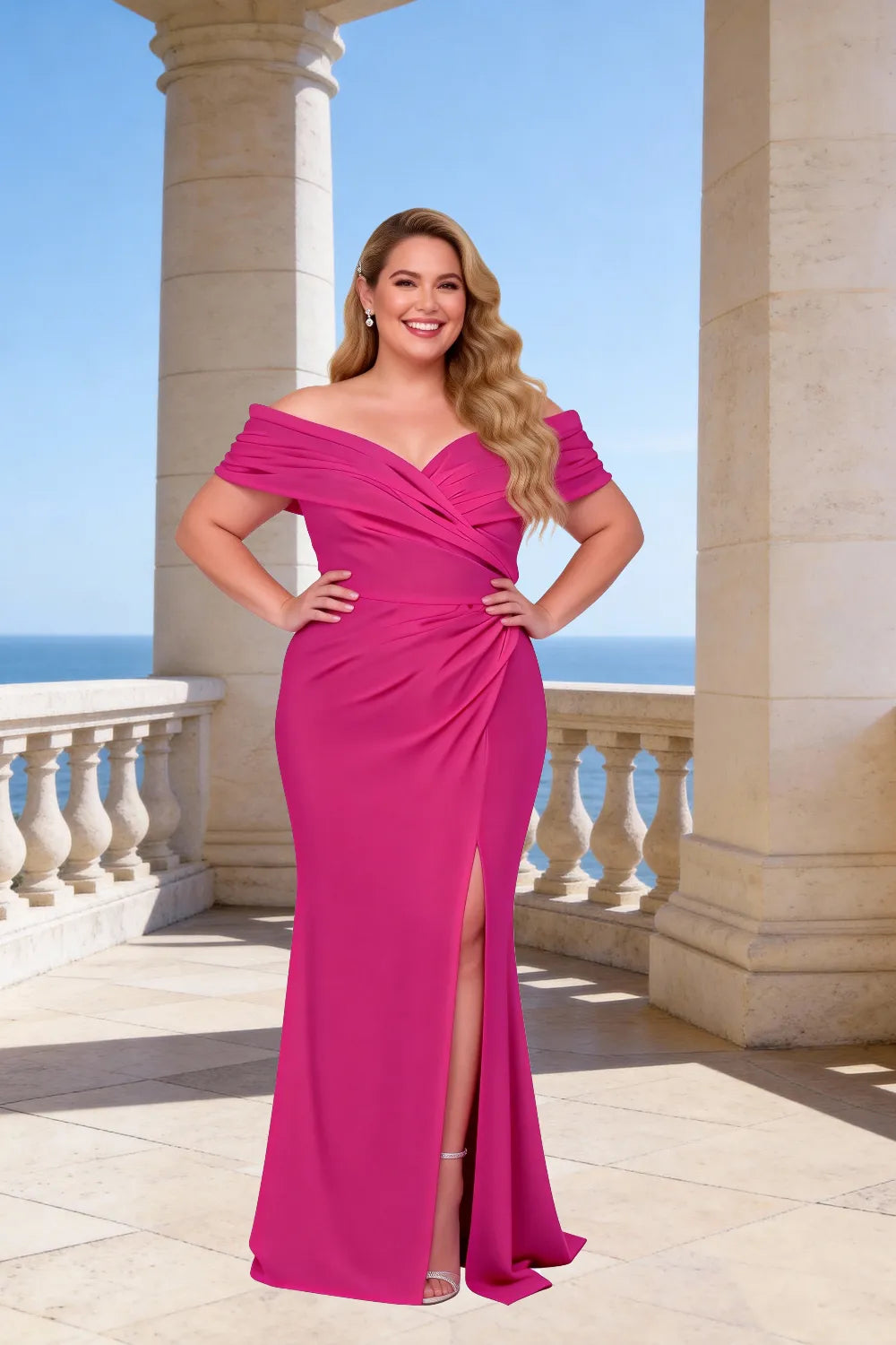 Celestia Ruched Bardot Mermaid Maxi Dress