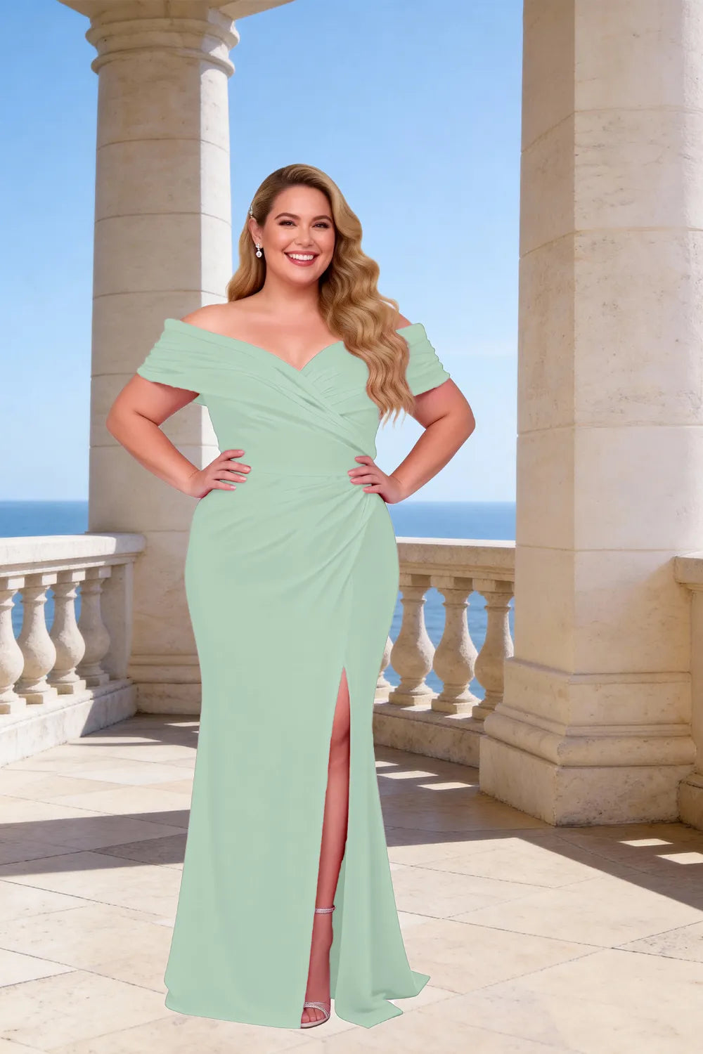 Celestia Ruched Bardot Mermaid Maxi Dress
