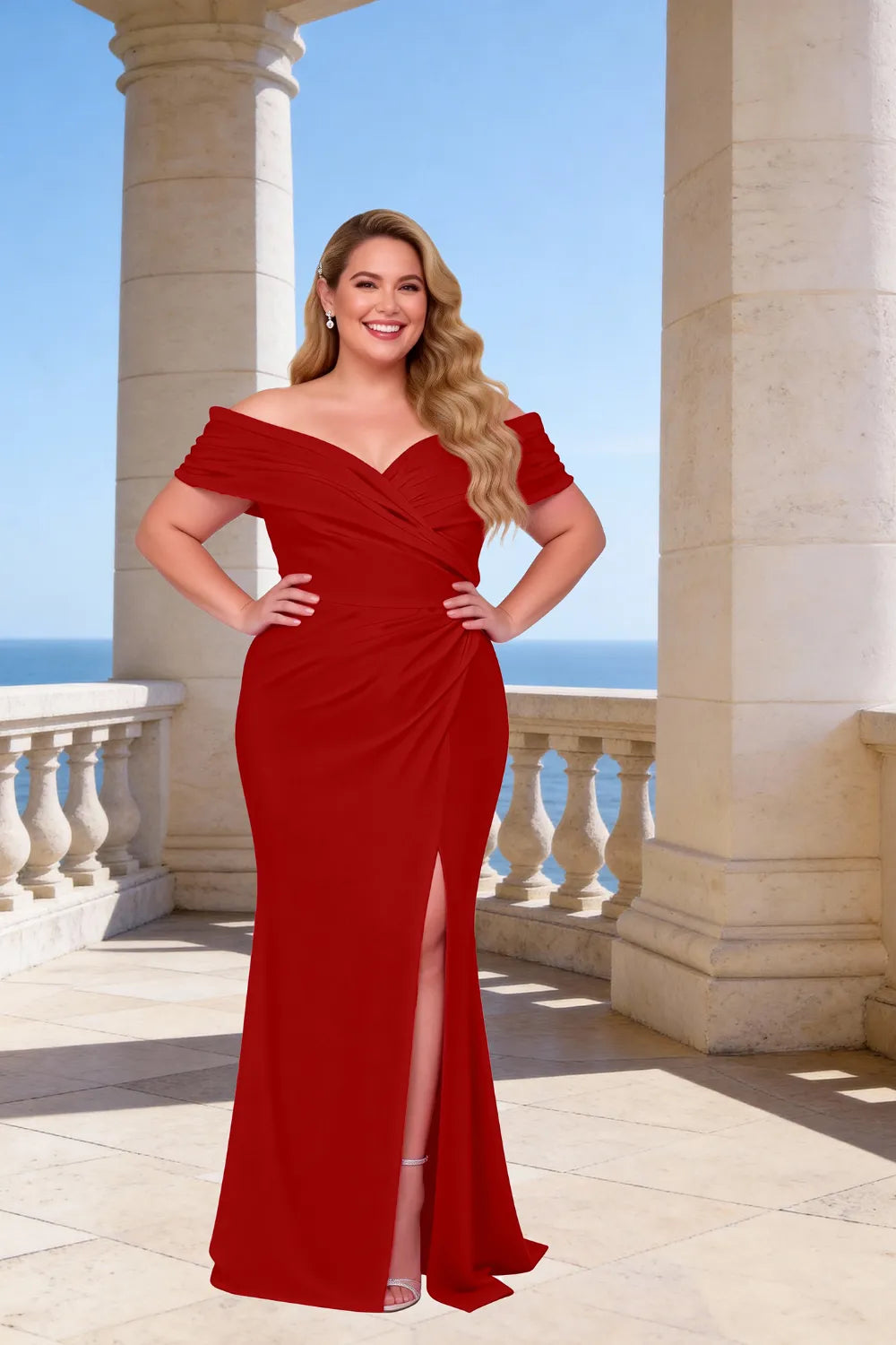 Celestia Ruched Bardot Mermaid Maxi Dress