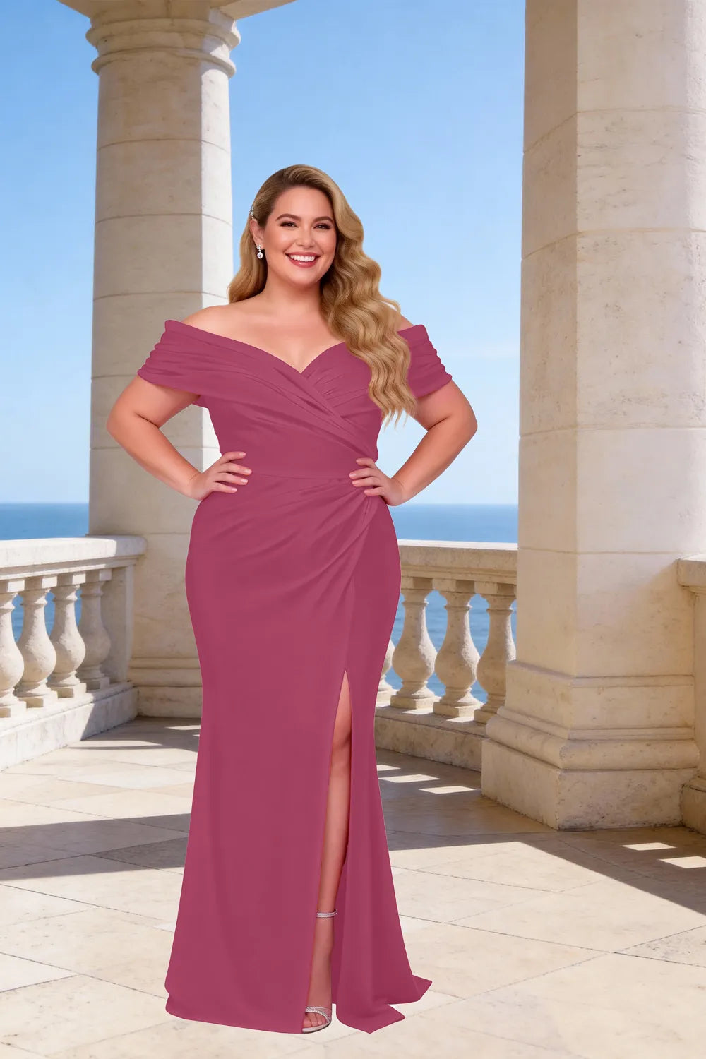 Celestia Ruched Bardot Mermaid Maxi Dress