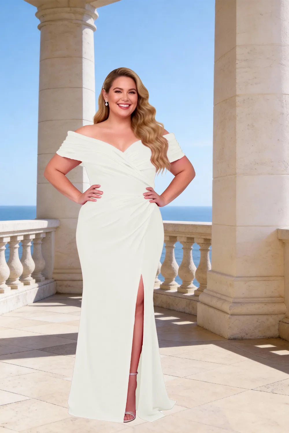 Celestia Ruched Bardot Mermaid Maxi Dress