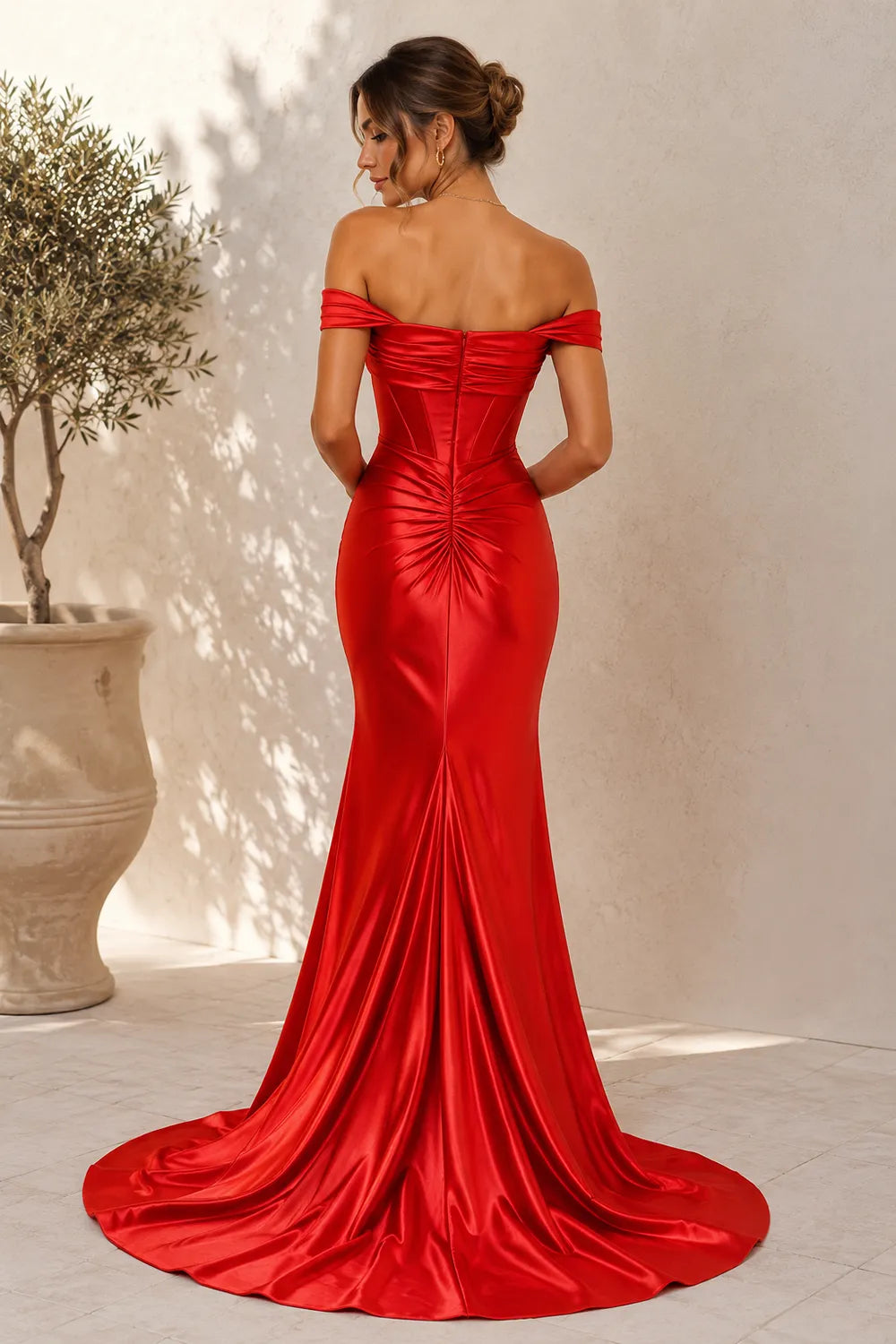 Evelora Ruched Off Shoulder Mermaid Gown