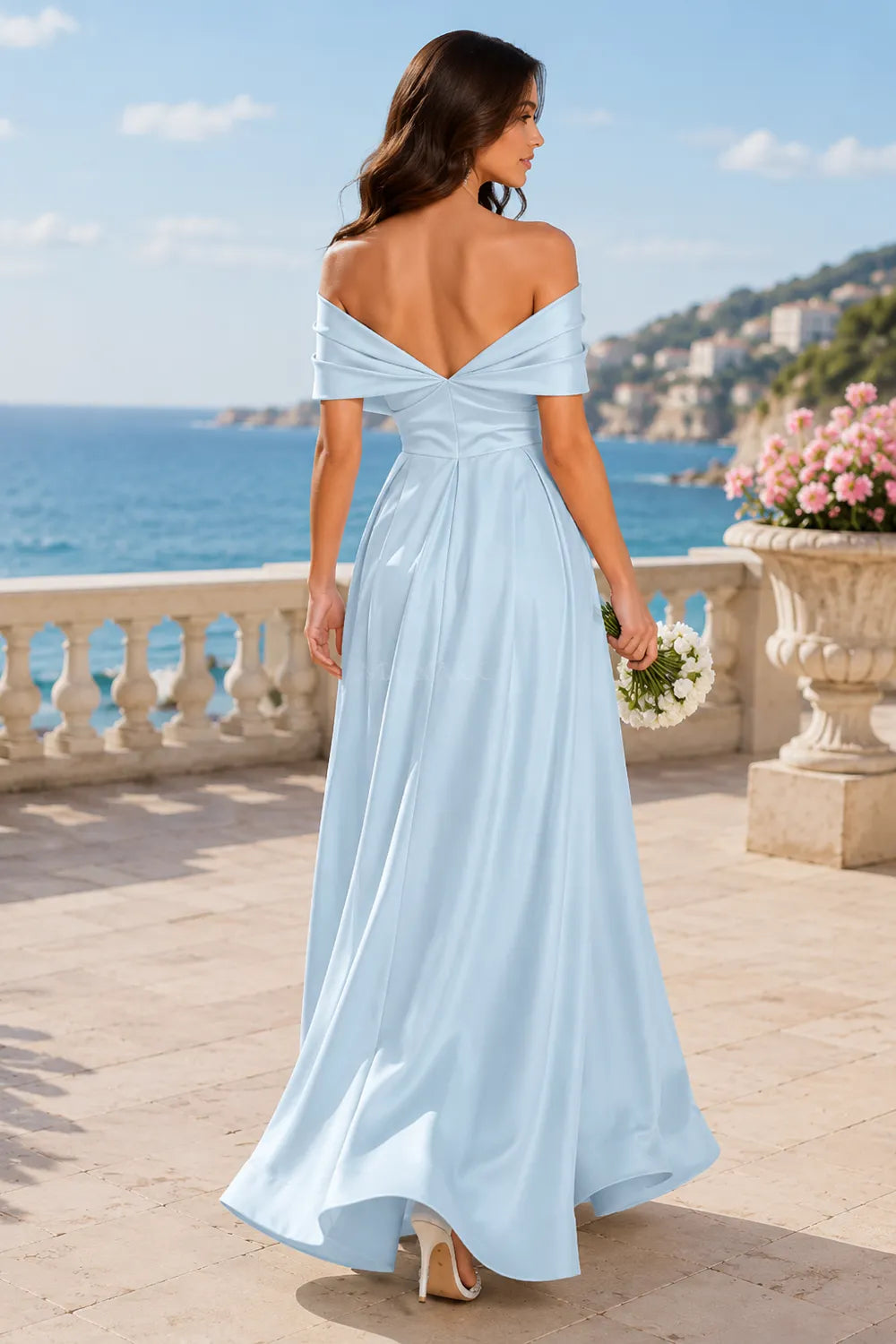 Elegant Off Shoulder Satin Formal Evening Dress
