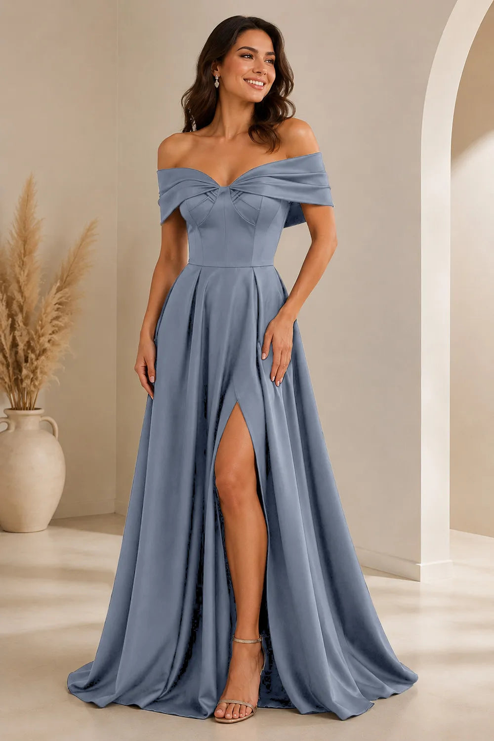 Elegant Off Shoulder Satin Formal Evening Dress