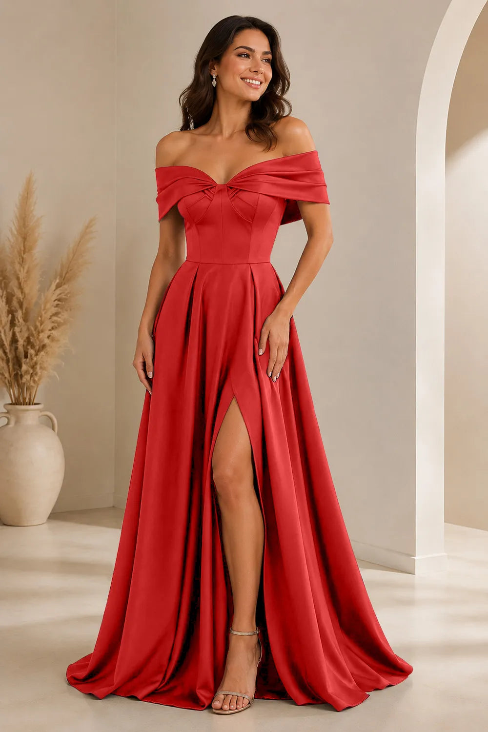 Elegant Off Shoulder Satin Formal Evening Dress