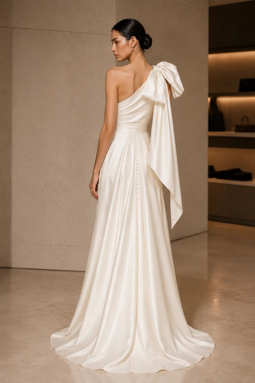 One Shoulder Bow Dress with Formal Maxi Style