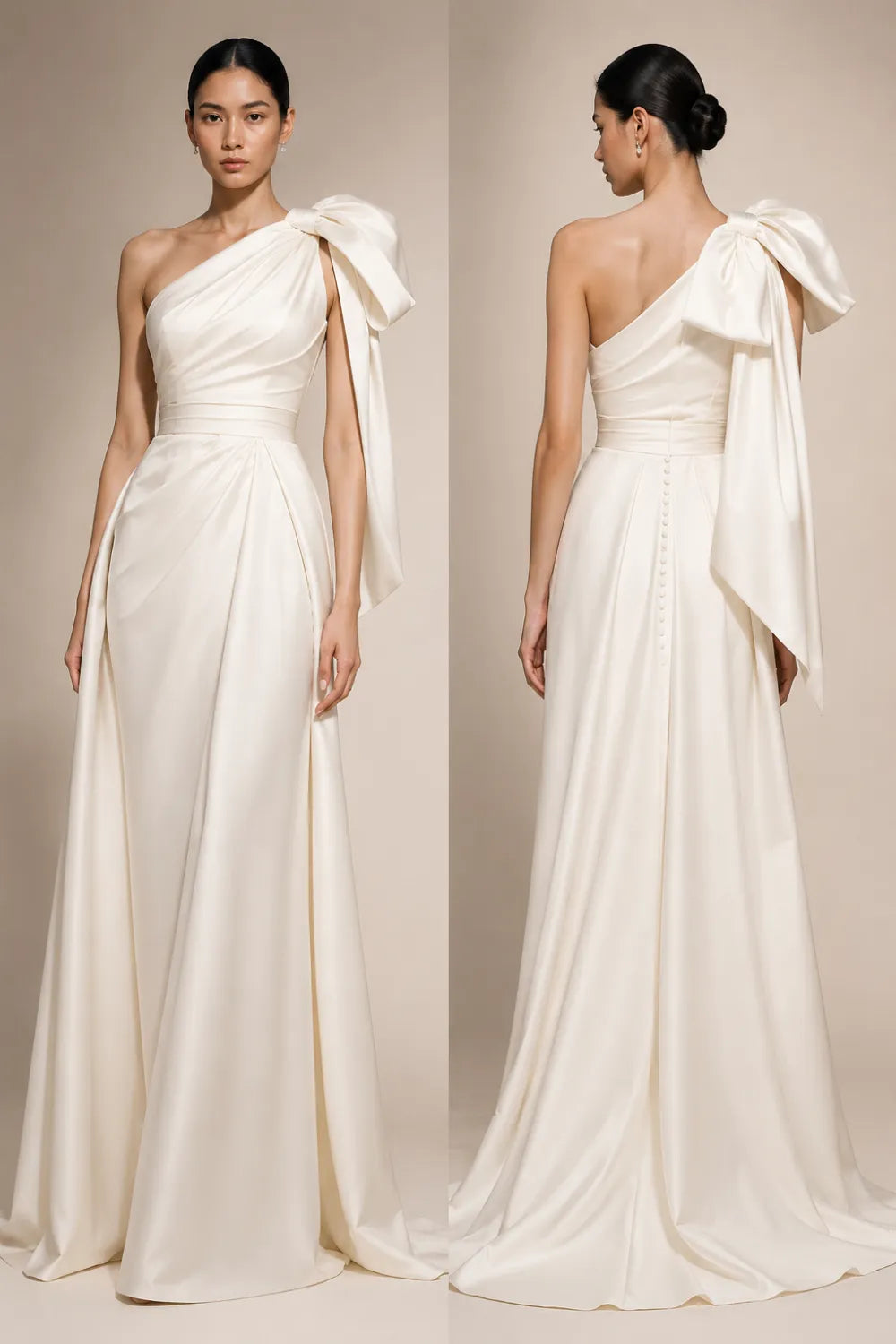 One Shoulder Bow Dress with Formal Maxi Style