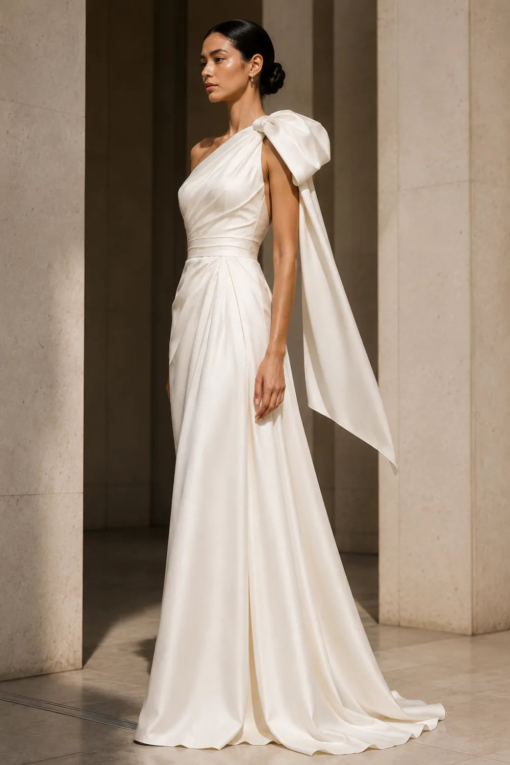 One Shoulder Bow Dress with Formal Maxi Style