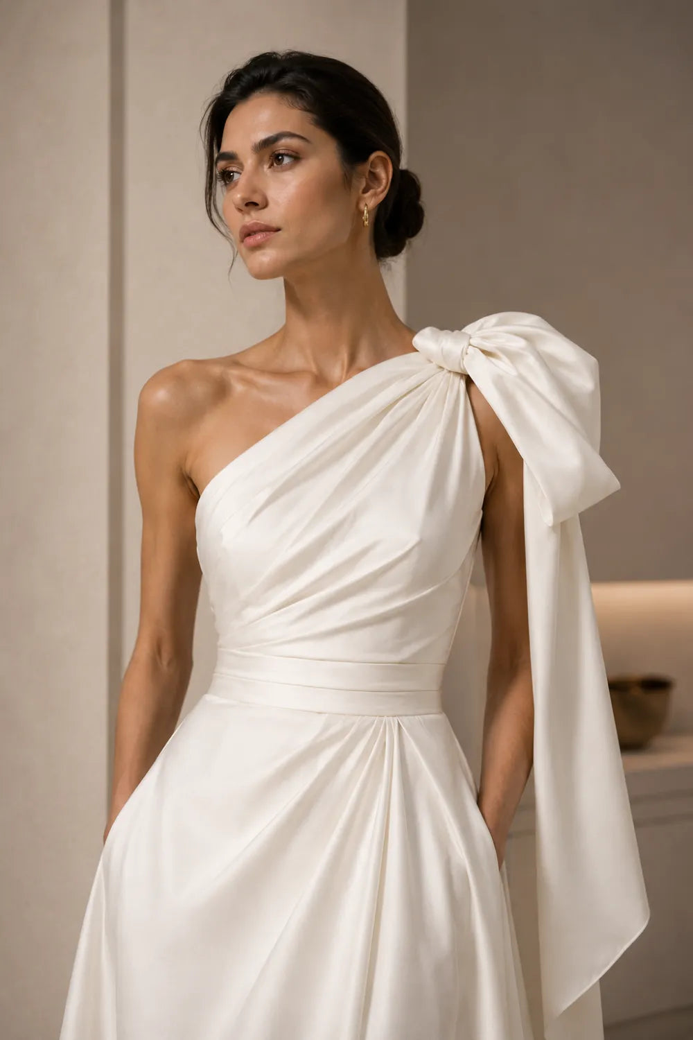 One Shoulder Bow Dress with Formal Maxi Style