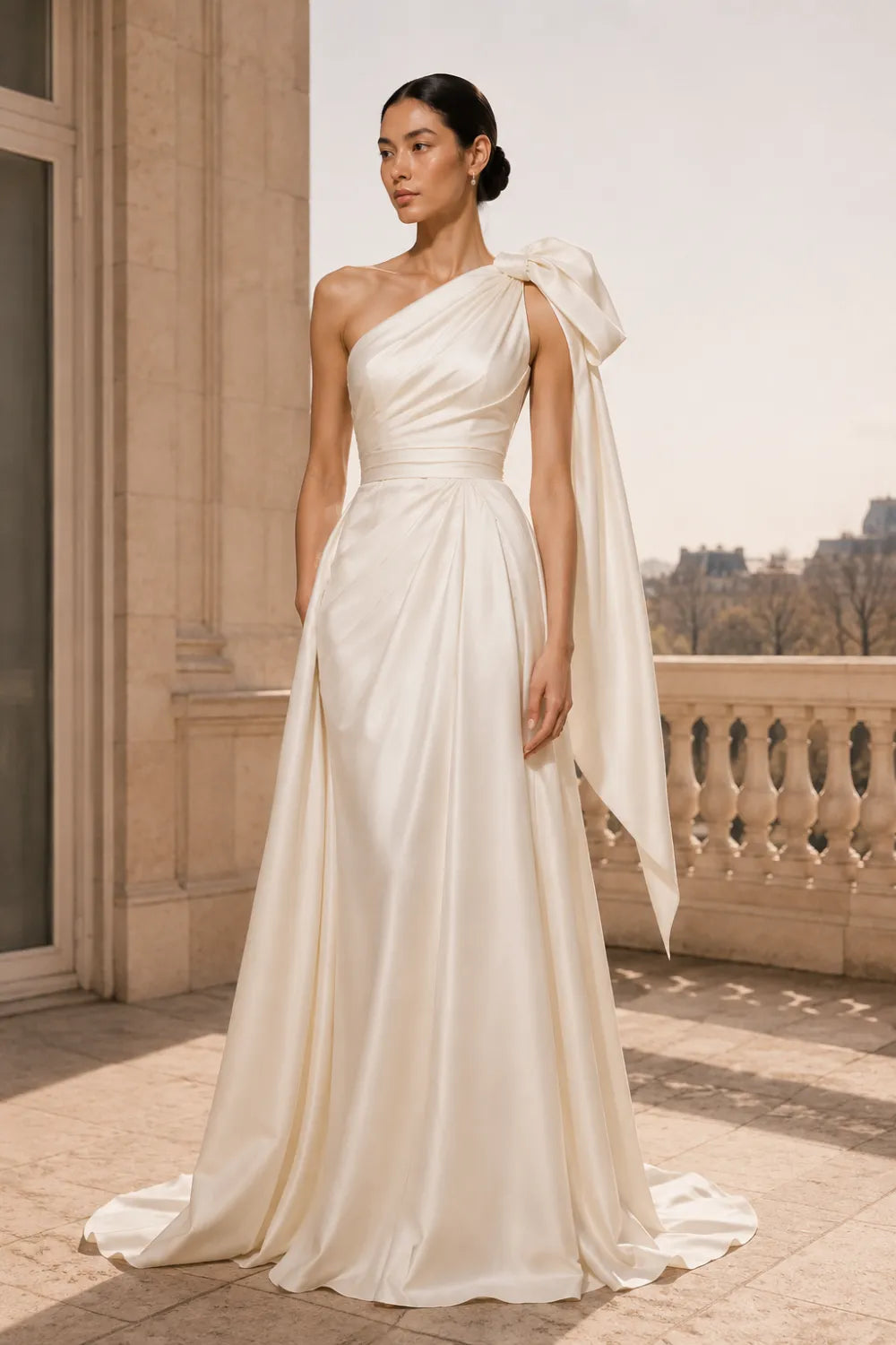 One Shoulder Bow Dress with Formal Maxi Style