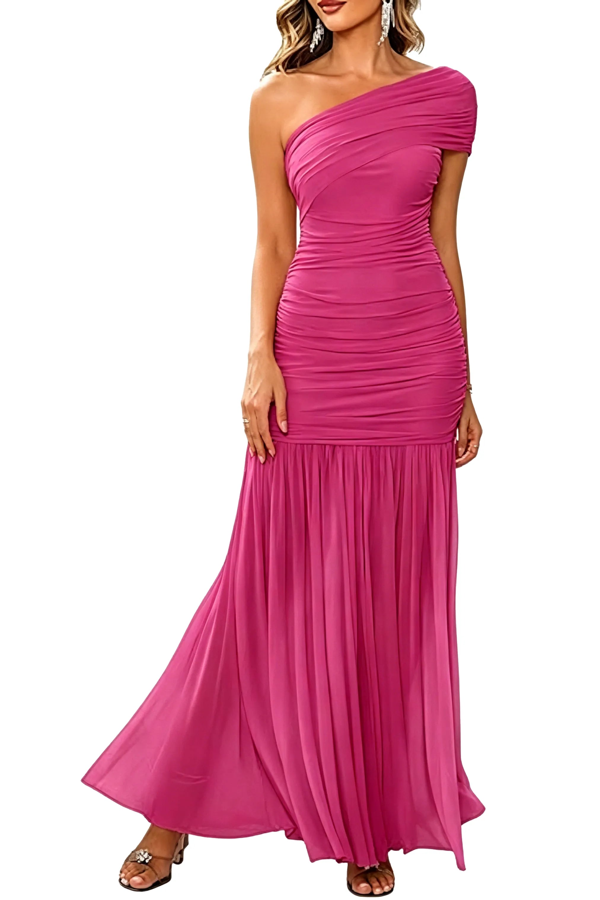 Celeste One-Shoulder Ruched Mermaid Gown