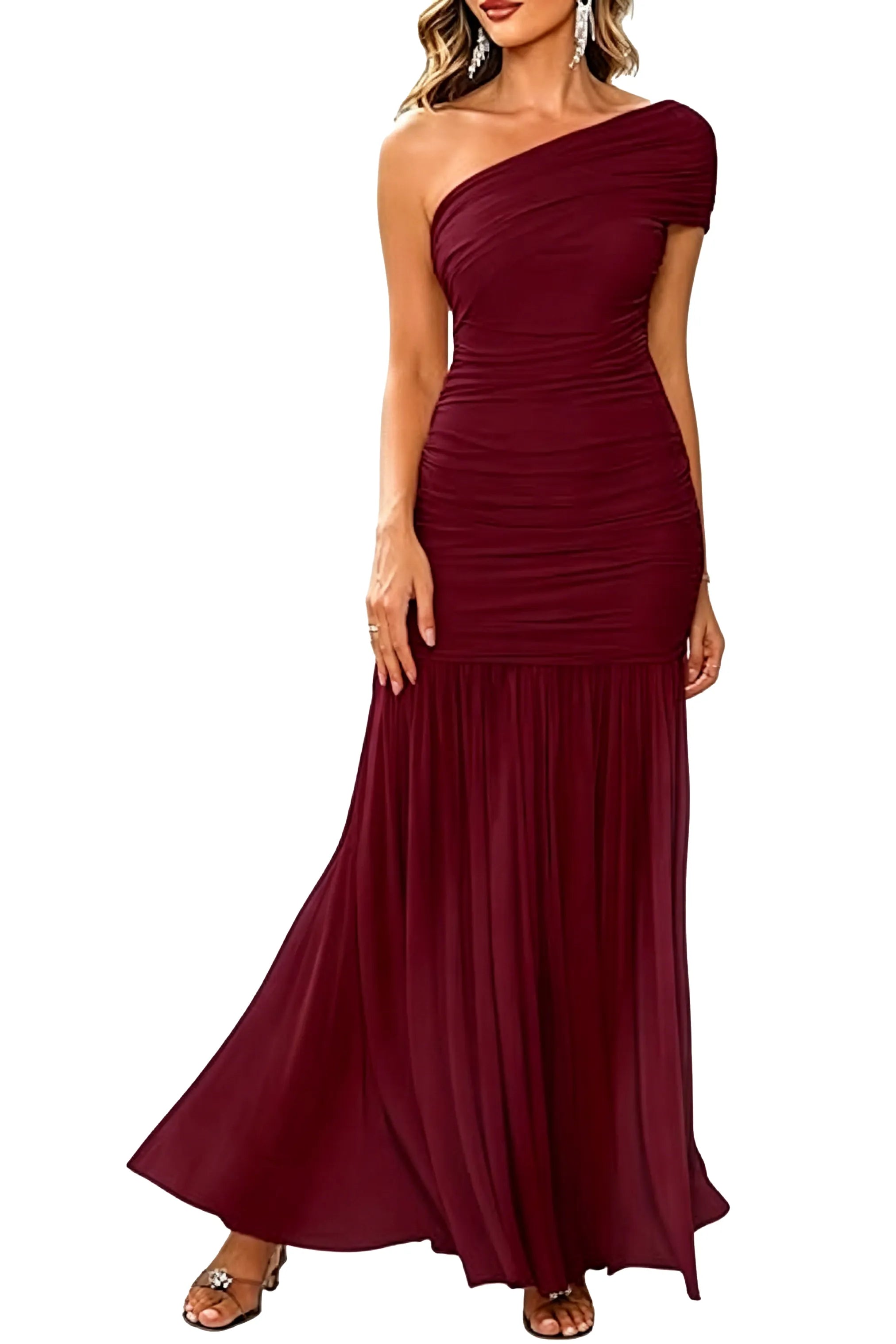 Celeste One-Shoulder Ruched Mermaid Gown