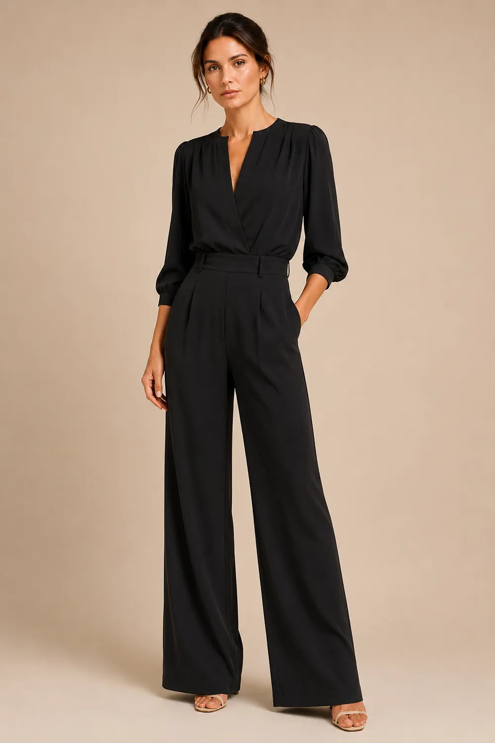 Chic Pleated Shoulder Wedding Guest Jumpsuit
