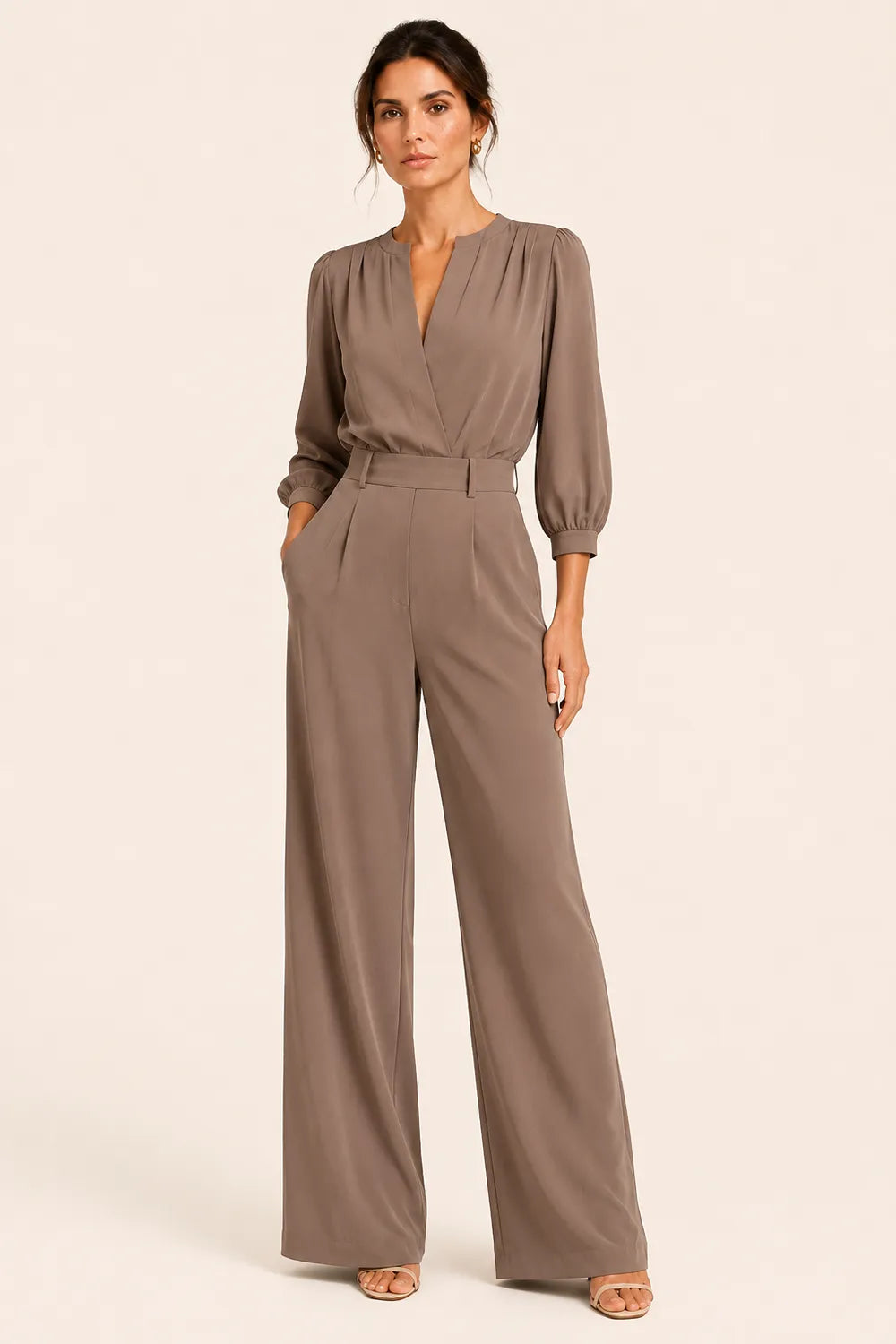 Chic Pleated Shoulder Wedding Guest Jumpsuit