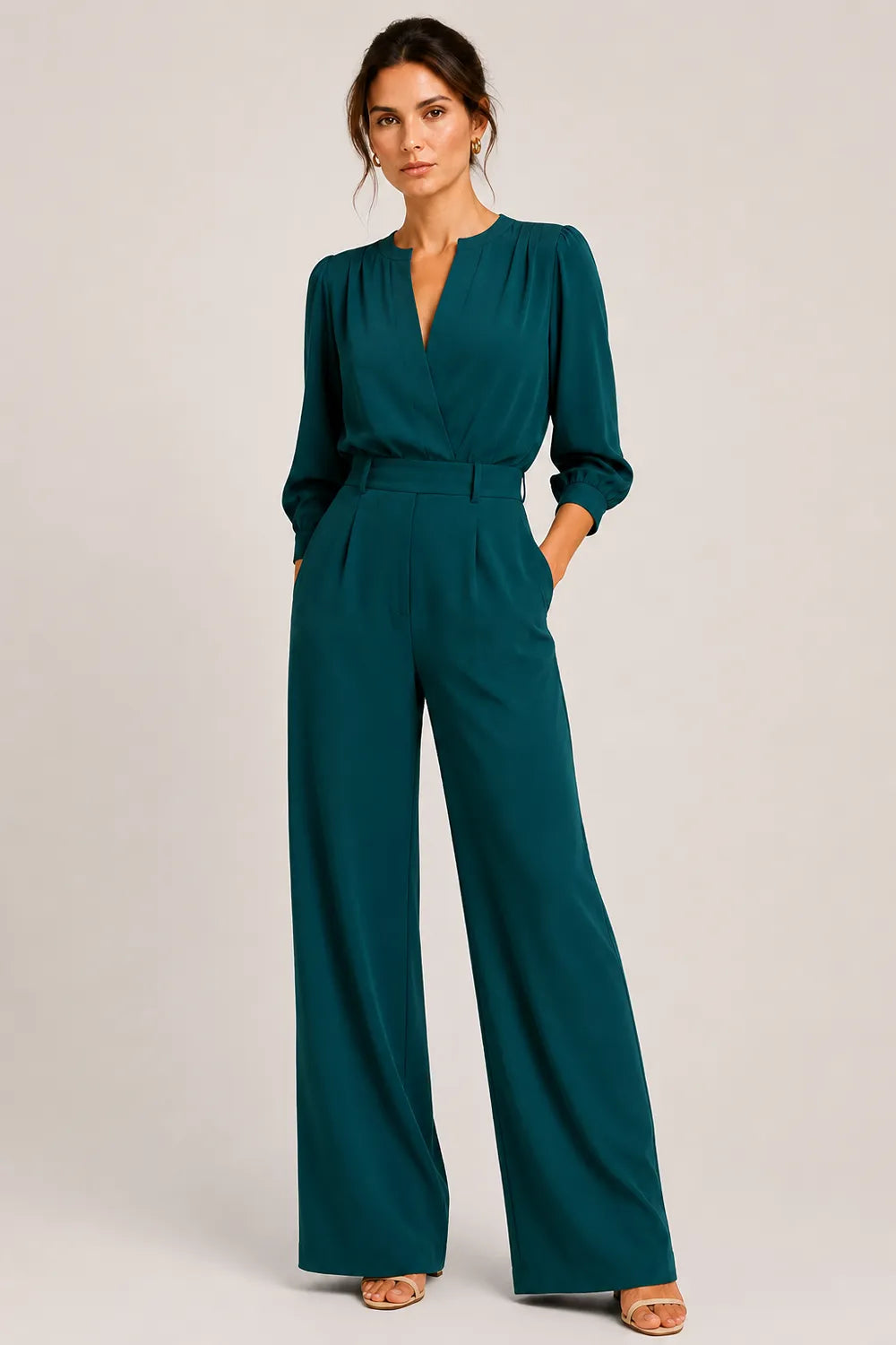 Chic Pleated Shoulder Wedding Guest Jumpsuit
