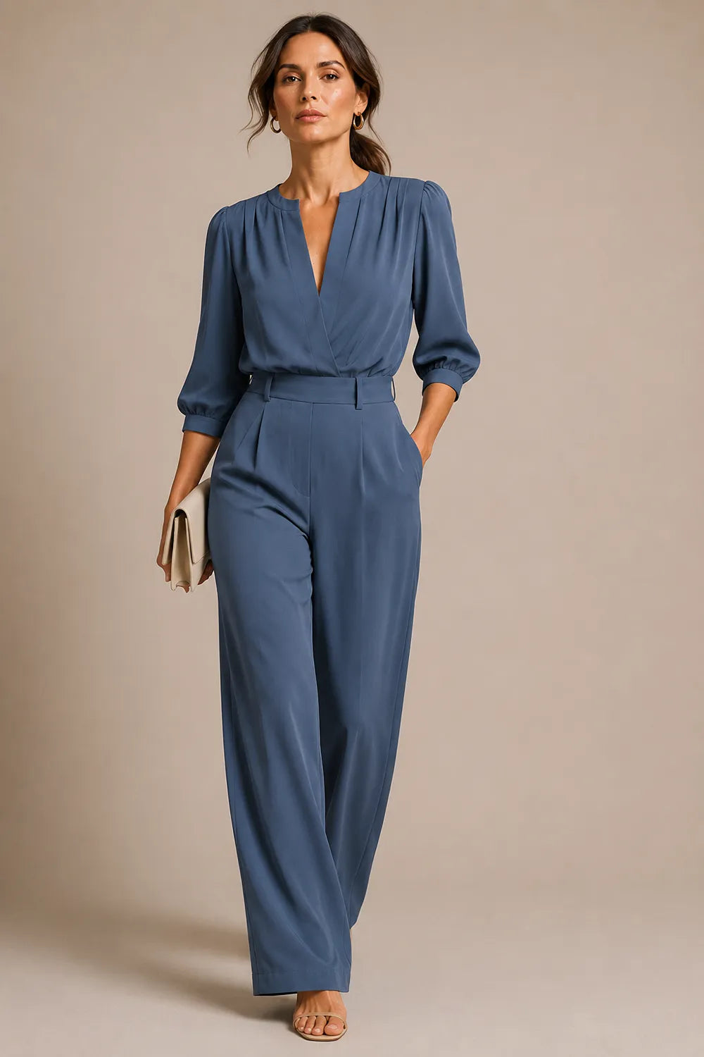 Chic Pleated Shoulder Wedding Guest Jumpsuit