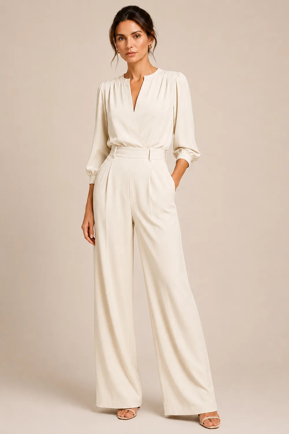 Chic Pleated Shoulder Wedding Guest Jumpsuit