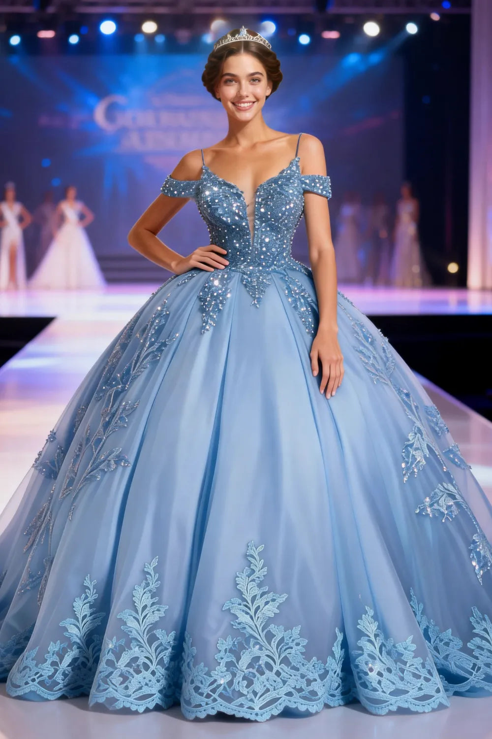 Princess Tulle Prom Dress with Lace Appliqué Ball Gown