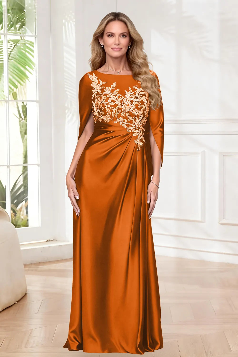 Ethereal Embroidered Cape Gown