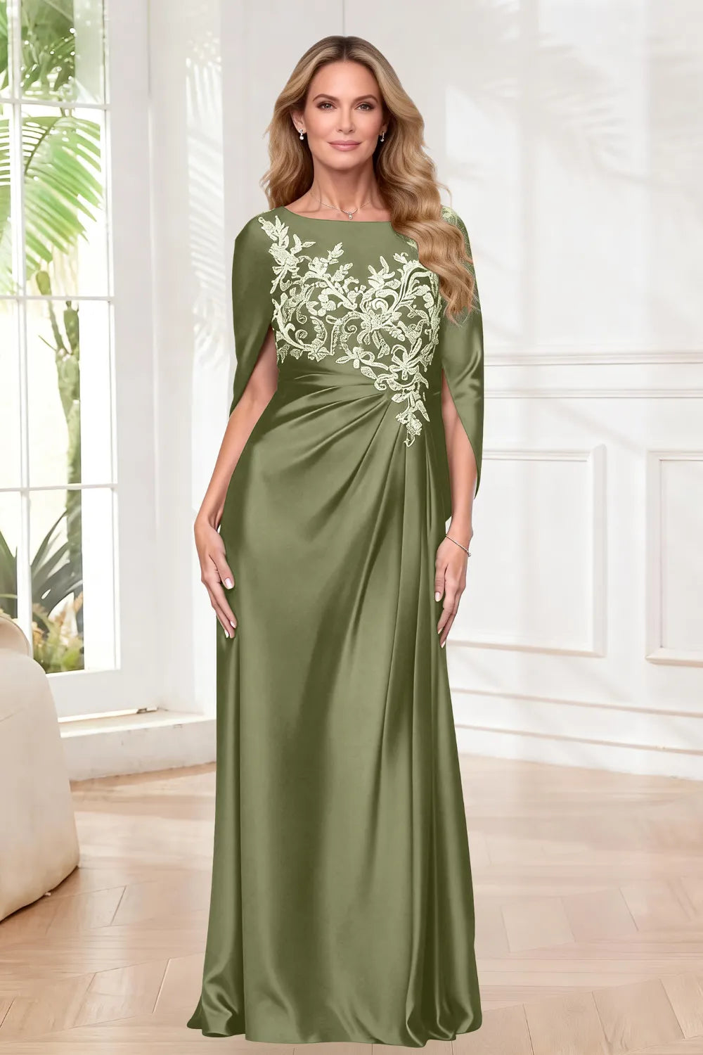 Ethereal Embroidered Cape Gown