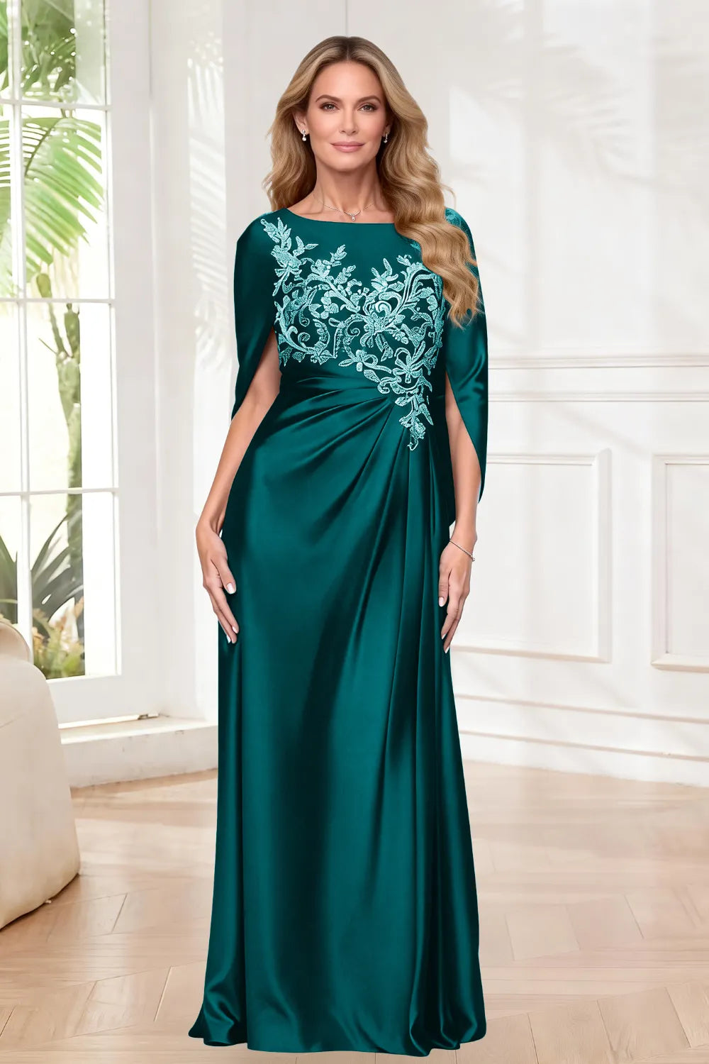 Ethereal Embroidered Cape Gown