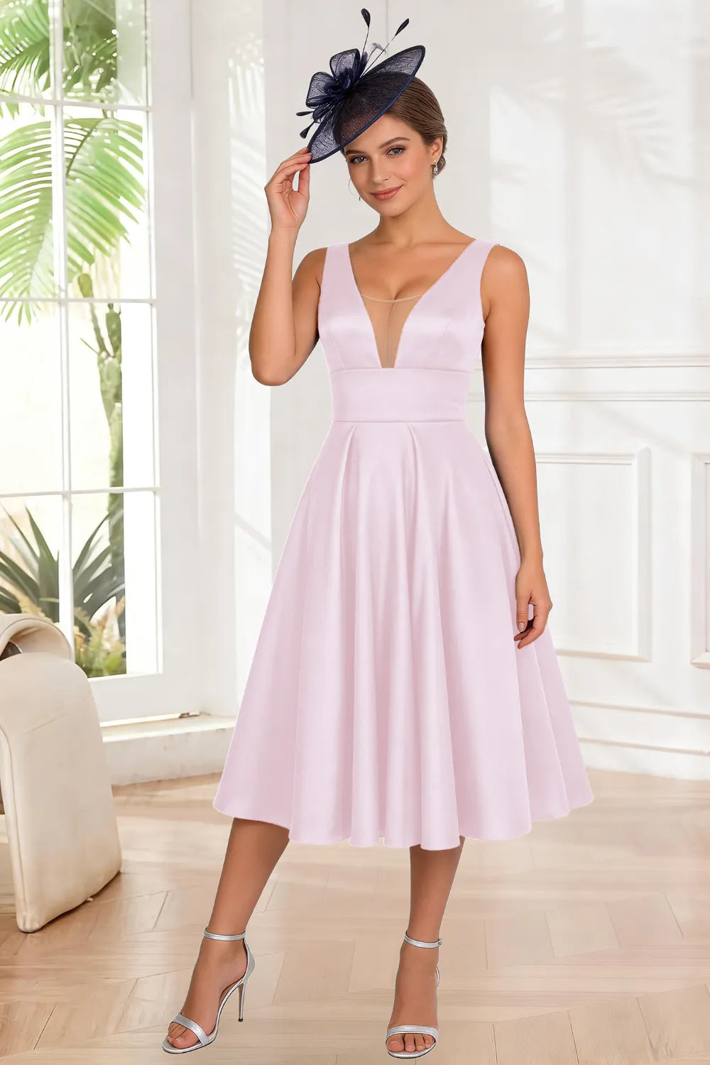 Elegant A-Line V-Neck Midi Dress