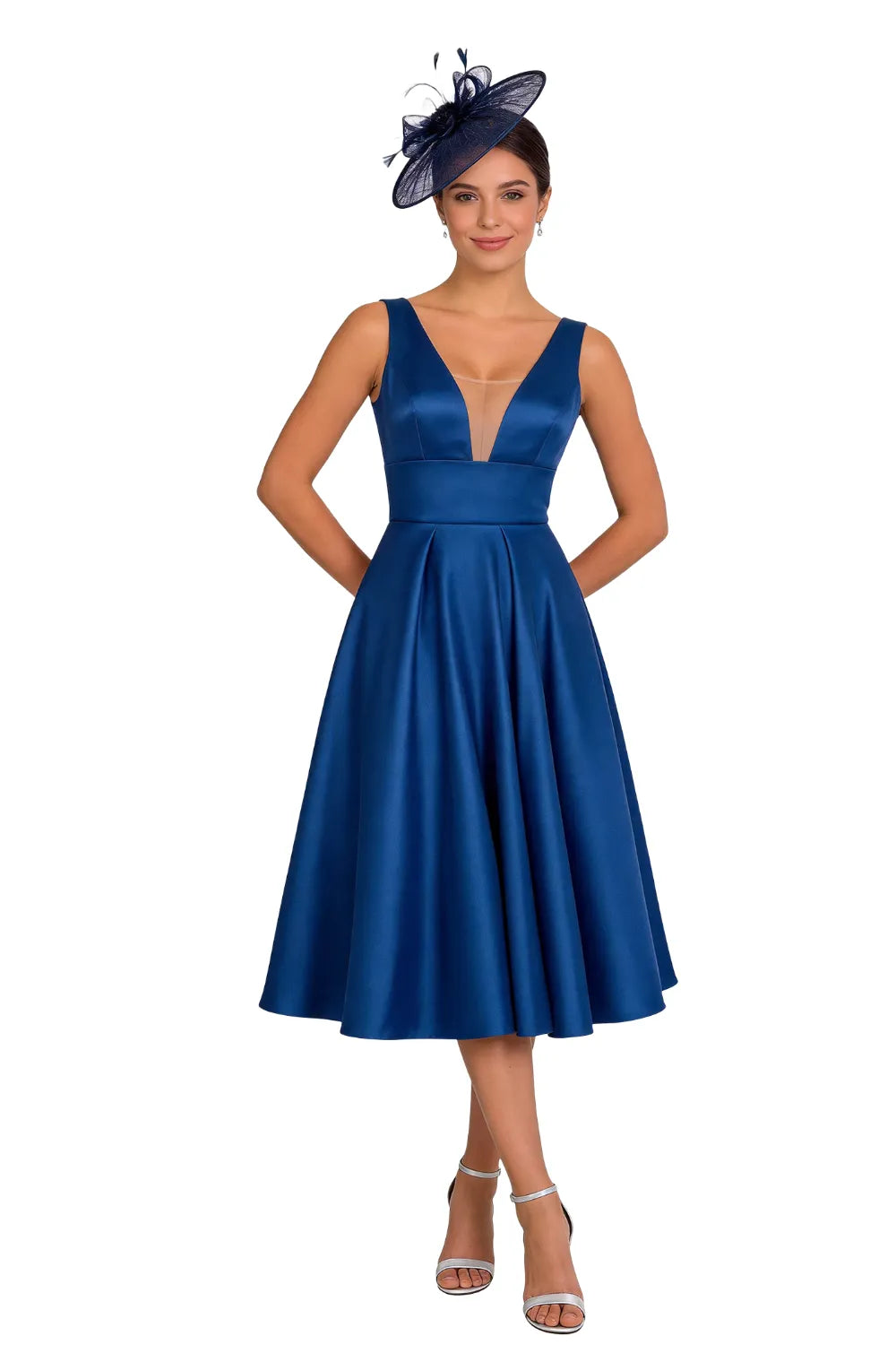 Elegant A-Line V-Neck Midi Dress