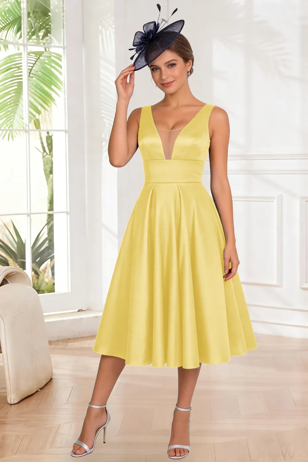Elegant A-Line V-Neck Midi Dress