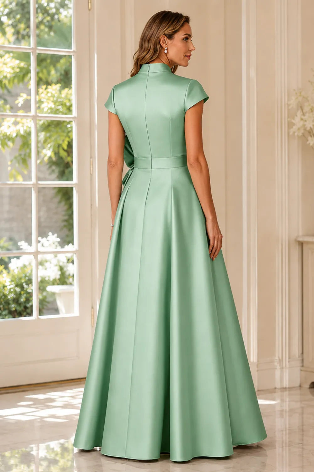 Refined V-Neck Draped Waist Evening Gown