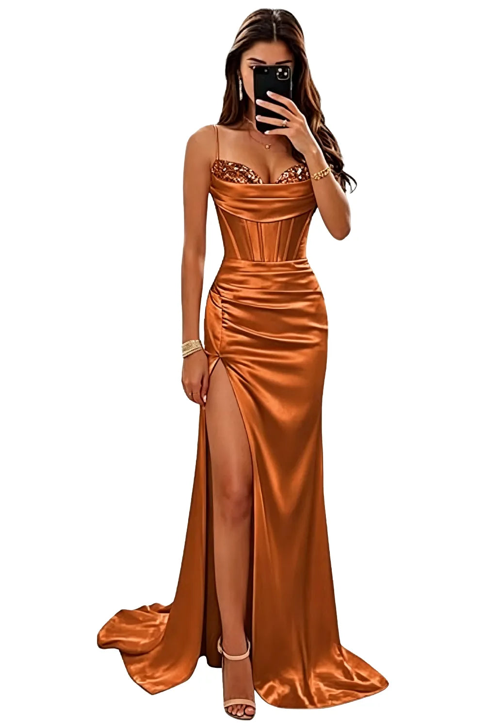 Satin Mermaid Prom Dress with High Slit