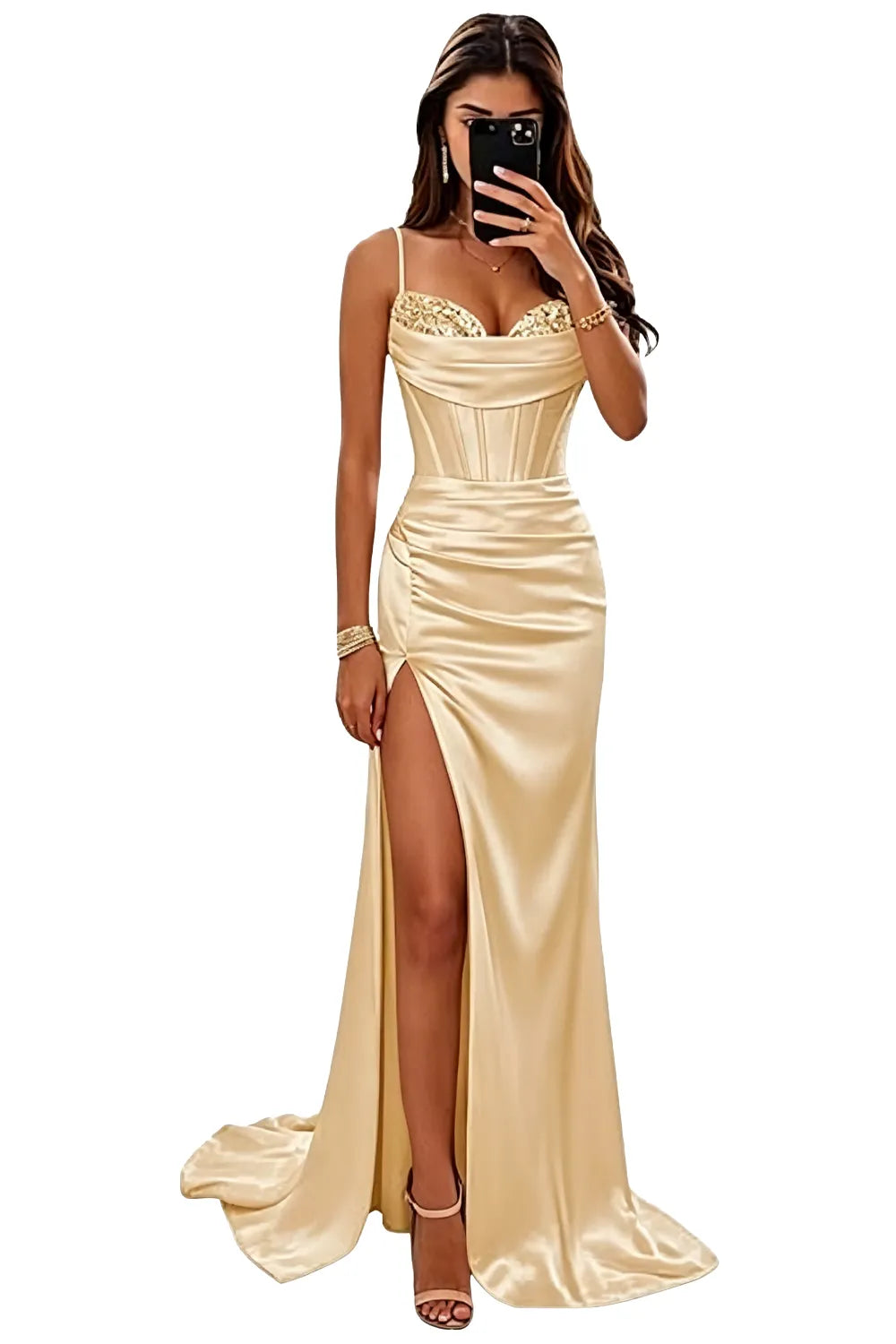 Satin Mermaid Prom Dress with High Slit