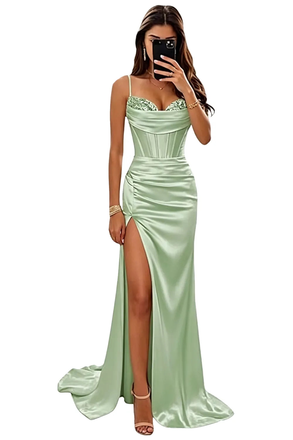 Satin Mermaid Prom Dress with High Slit